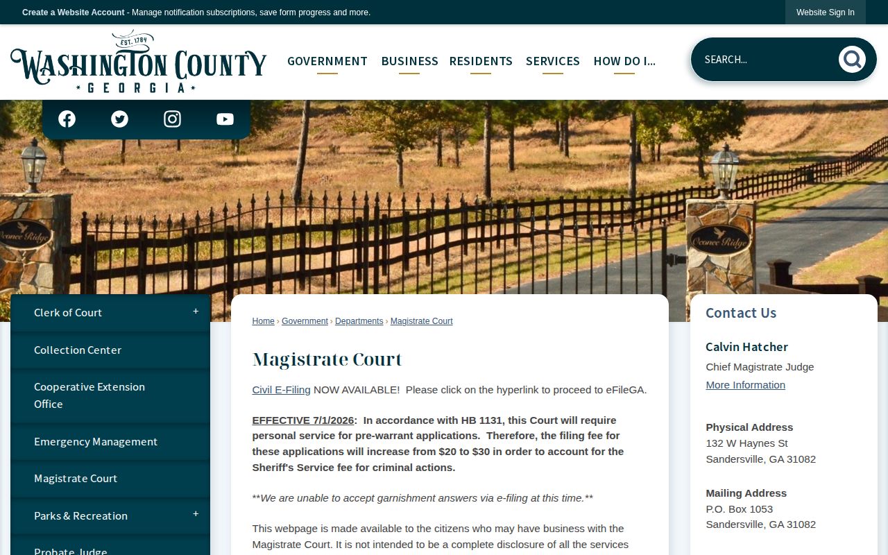 Washington County Magistrate Court first appearance and warrant information